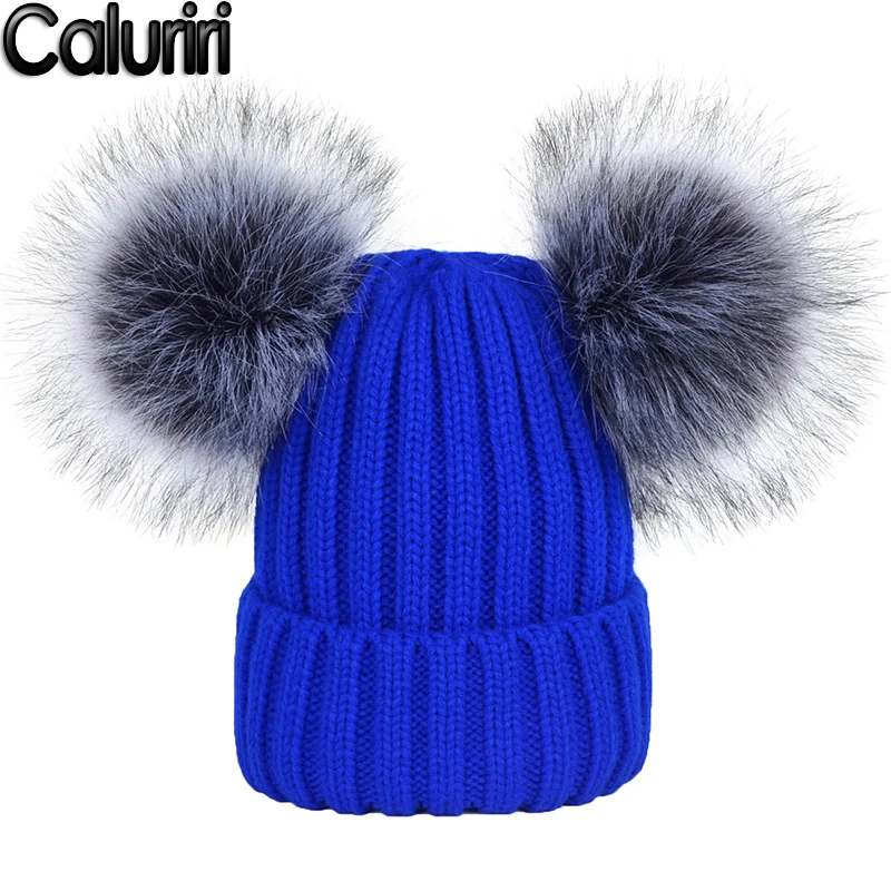 

Caluriri 2020 New Winter Hat Luxury Quality Fox Pompom Hats Beanie Girls Women Bonnet Winter Hats for Women Winter Pompom Hat