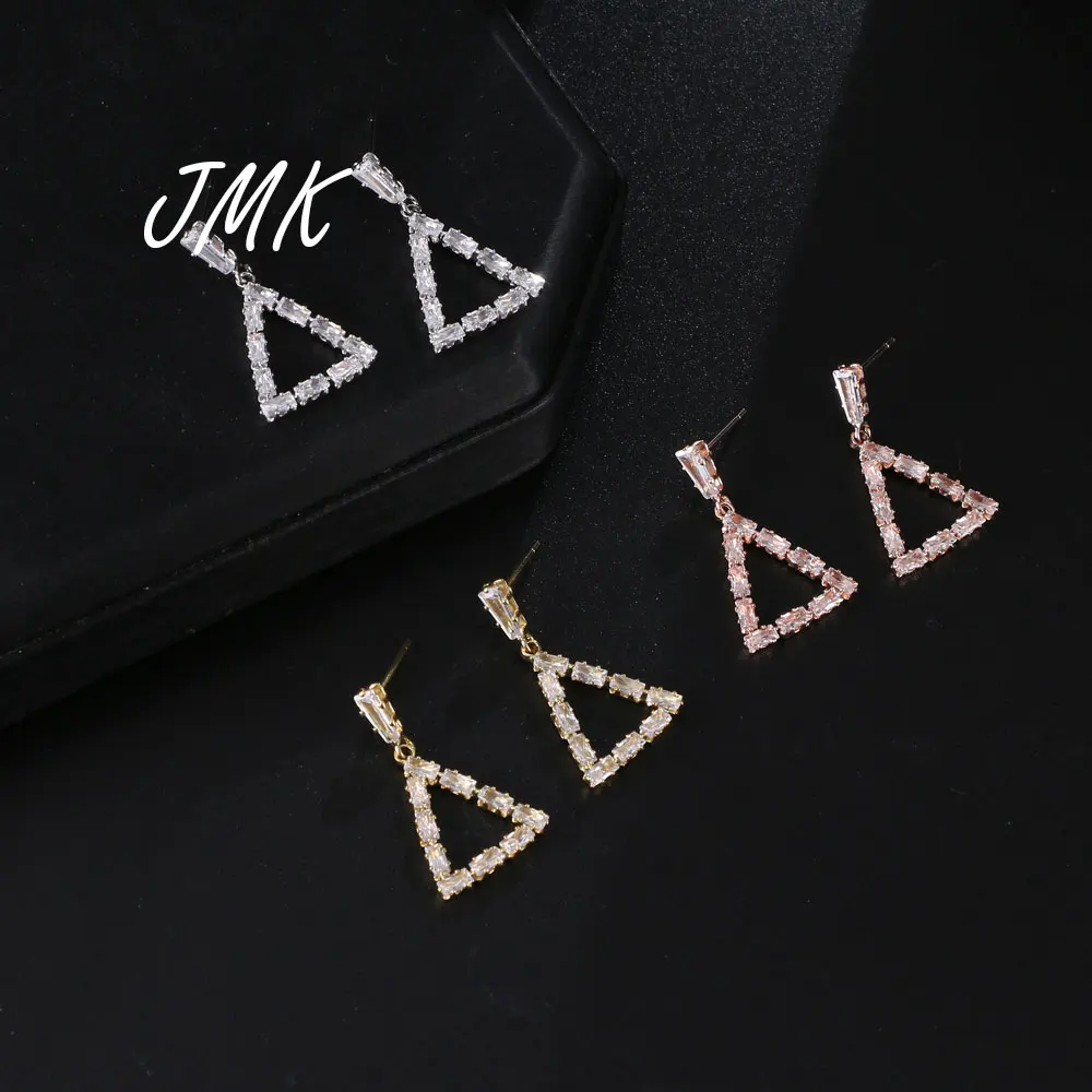 

JMK Unique Triangle Dangle Earrings Geometric Shiny Zircon Crystal Silver Gold Pendant Jewelry For Women Daily Party Birthday