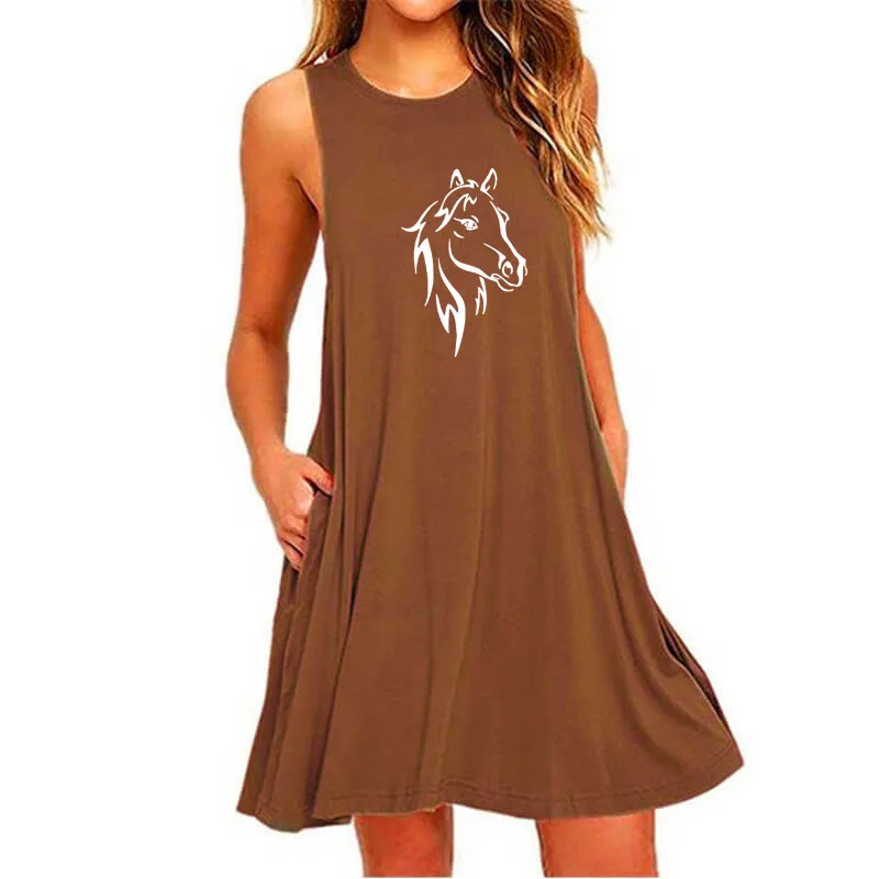 Платье женское с забавным принтом лошадиная голова пикантное повседневное