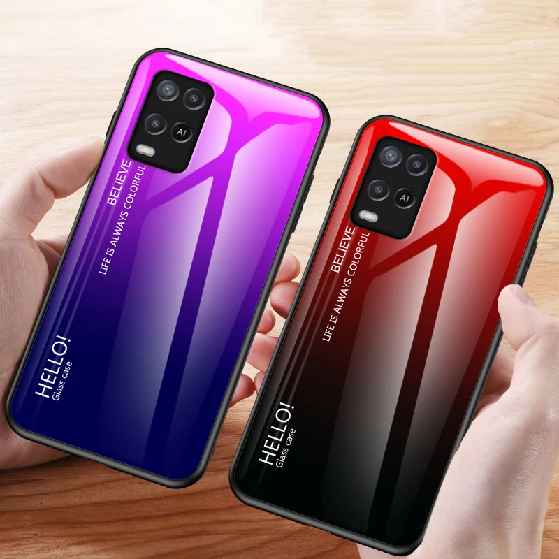 gradient tempered glass case for oppo realme narzo 30 5g case silicone frame hard glass back phone cover for realme 9i 8 8i pro free global shipping