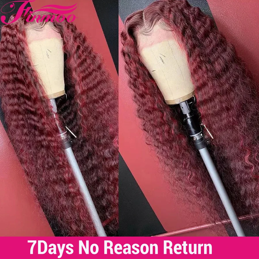 Глубокая волна бордовый часть парик шнурка человеческих волос парики