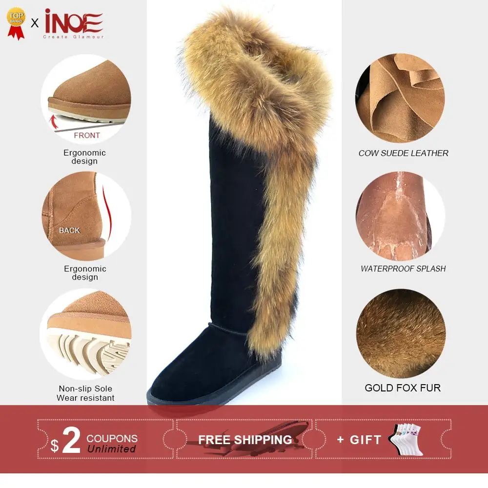 INOE обувь женская Модные роскошные зимные ботфорты с лисьим мехом натуральная