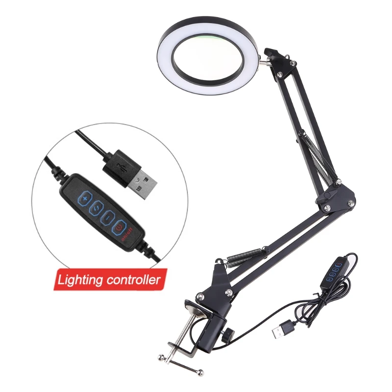 Detachable Magnifying Lamp 4.33" Optical Glass Lens Cantilever 3 Color Modes 10X Magnification 6.30" Aluminum Alloy Frame |