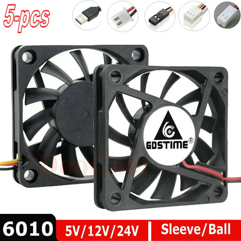 Мини охлаждающий вентилятор Gdstime 5 шт./партия В 12 24 2Pin 3Pin USB 60 мм 60x60x10 6010 постоянного
