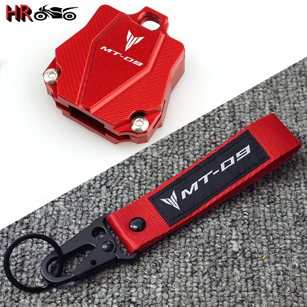 

For Yamaha MT-09 MT 09 Motorcycle Aluminum Accessories Key Shell Case Protective Cover & MT-09 3D Embroidery Keychain Keyring