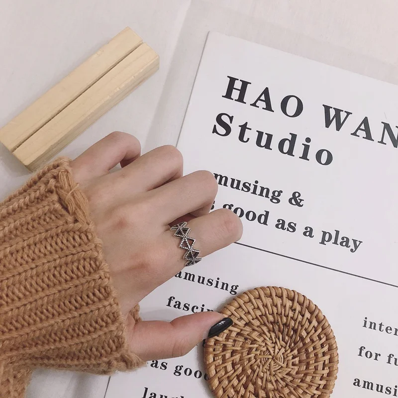 HUANZHI 2020 Simple Chain Twine Irregular Geometric Rings Vintage Thai sSilver Open Adjustable Ring for Women Men Jewelry | Украшения и