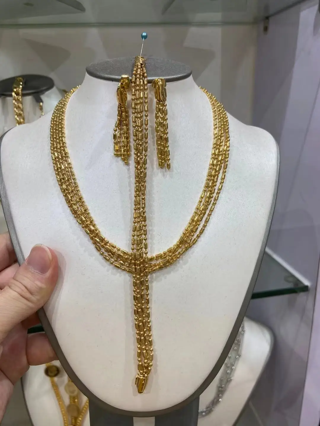 

Arab Dubai Clavicle Jewelry Set Retro Mesh Belt 24K Real Gold Plated Jewelry Wedding Set Necklace Earring Bracelet Ladies Set