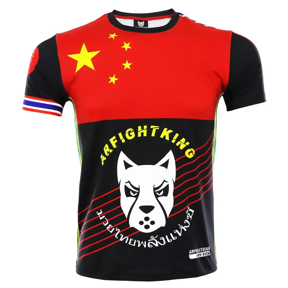 ARFIGHTKING Muay Thai T-shirt fitness Mixed martial arts training MMA stretch fight sport short sleeve | Спорт и развлечения