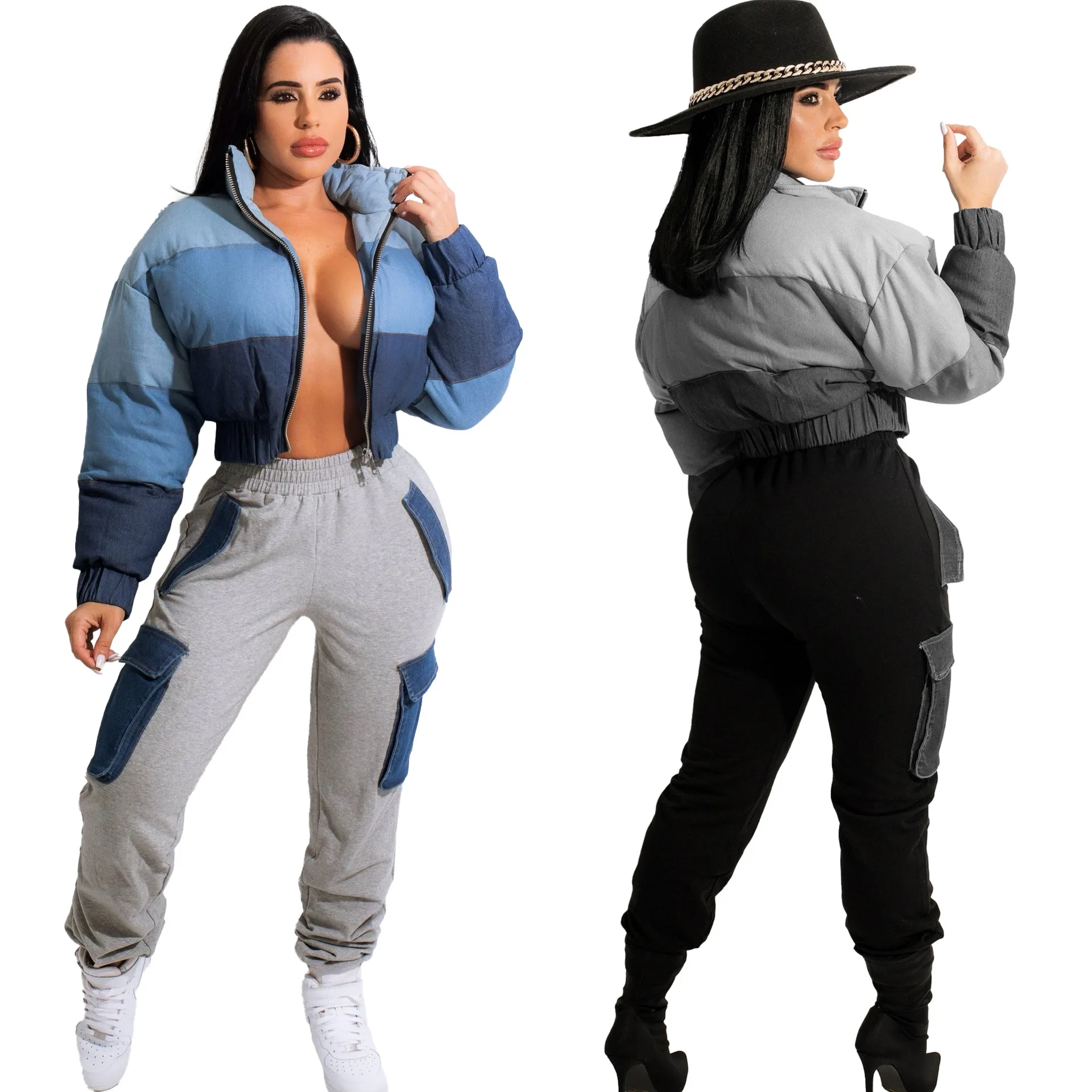 

Full Sleeve Coat Winter Zipper Jacket Women Clothing Patchwork Crop Outwear Ladies Top Casual Parkas Chaqueta Mujer
