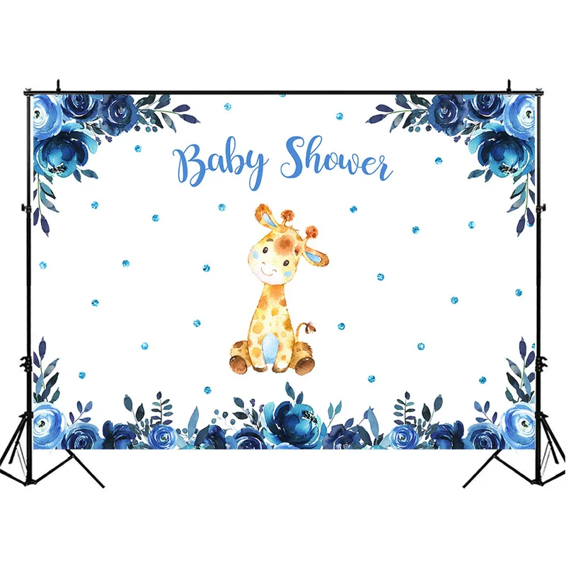 Mocsicka Baby Shower Backdrop Cute Animal Background for Photo Blue Watercolor Flower | Электроника