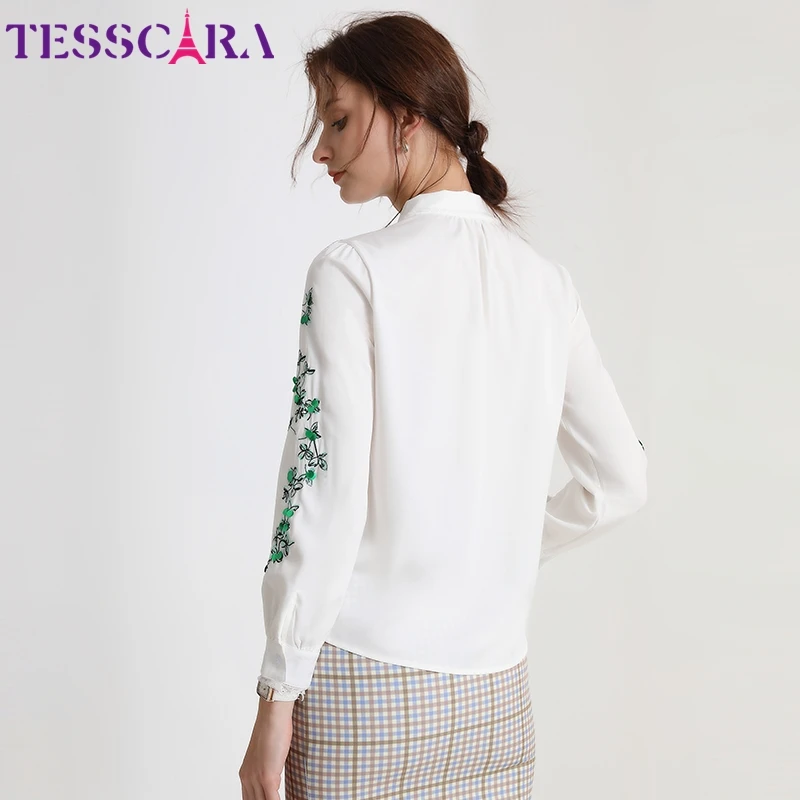 Роскошная женская блузка TESSCARA с вышивкой рубашка женский элегантный белый топ