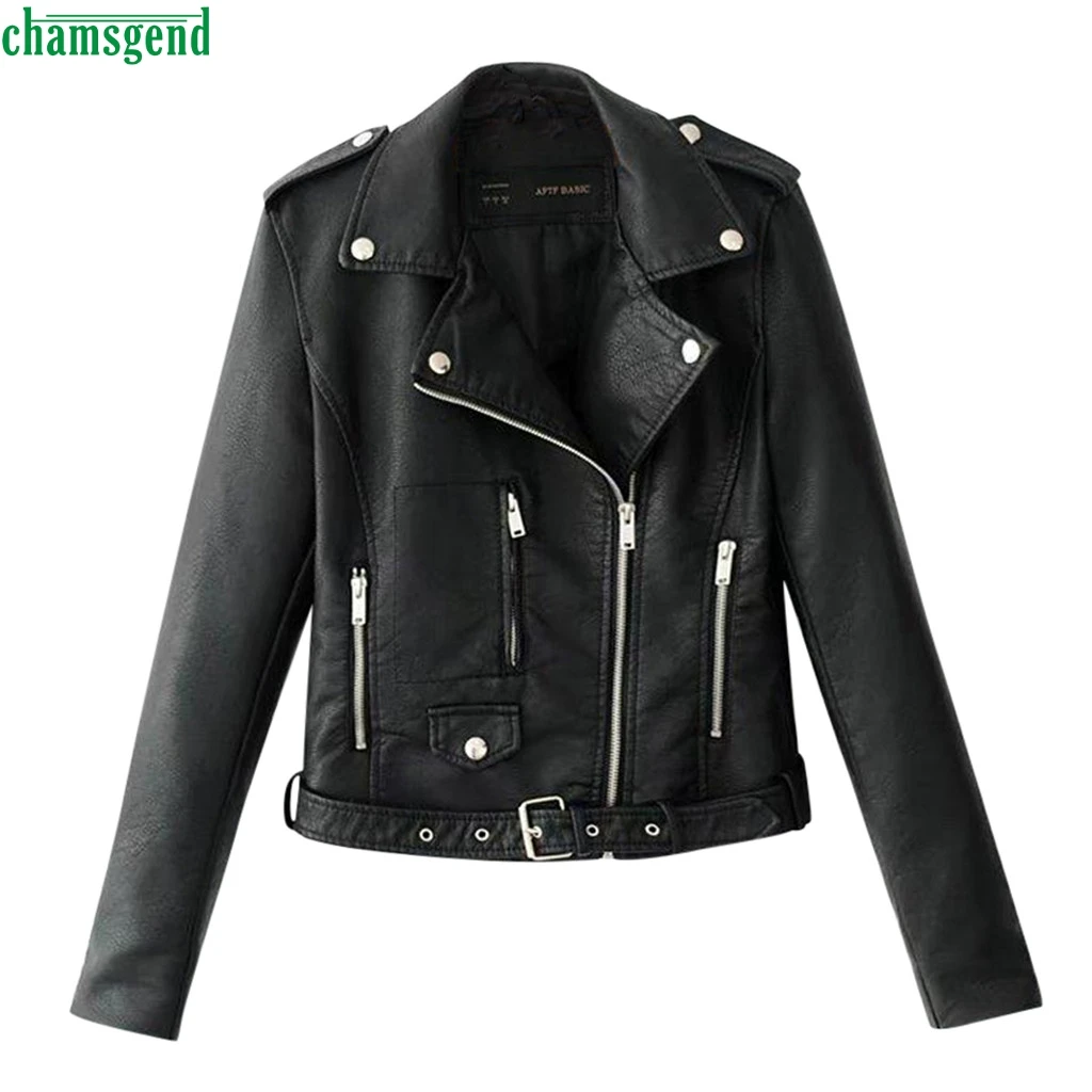 Chamsgend Женская куртка с отворотом модная Байкерская в стиле панк на молнии