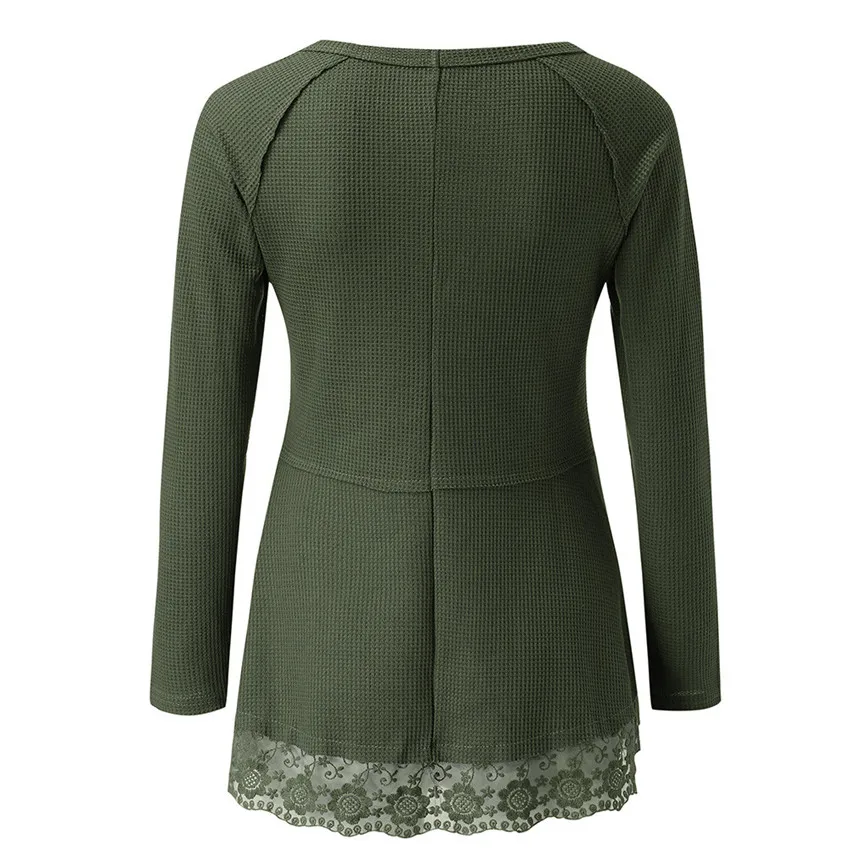 Slim Sweater Female Tops Womens Casual Long Sleeve Knot Waffle Knit Tunic Lace Blouse Cute Shirts Fashion Knitted Soft |