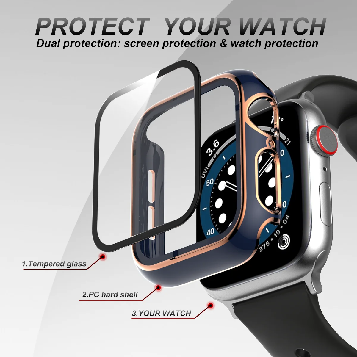 Чехол для часов чехол Apple Watch серии SE 6 5 4 40 мм 44 бампер + экрана из закаленного
