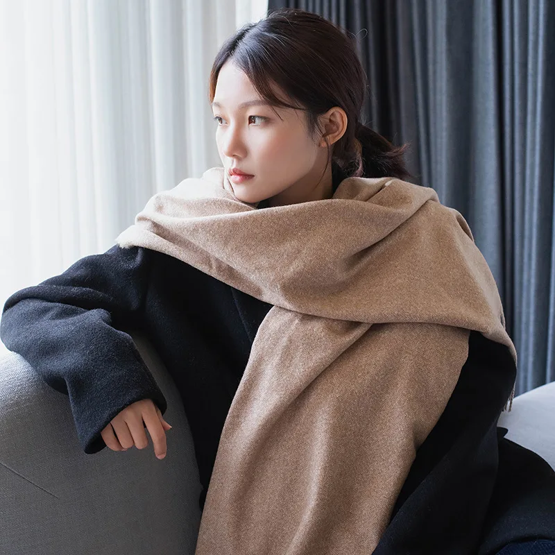 Cashmere Scarf Women Winter Solid Long Pashmina Shawl Female Soft Warm High Quality Large Bandana Blanket Blue,Orange,Khaki