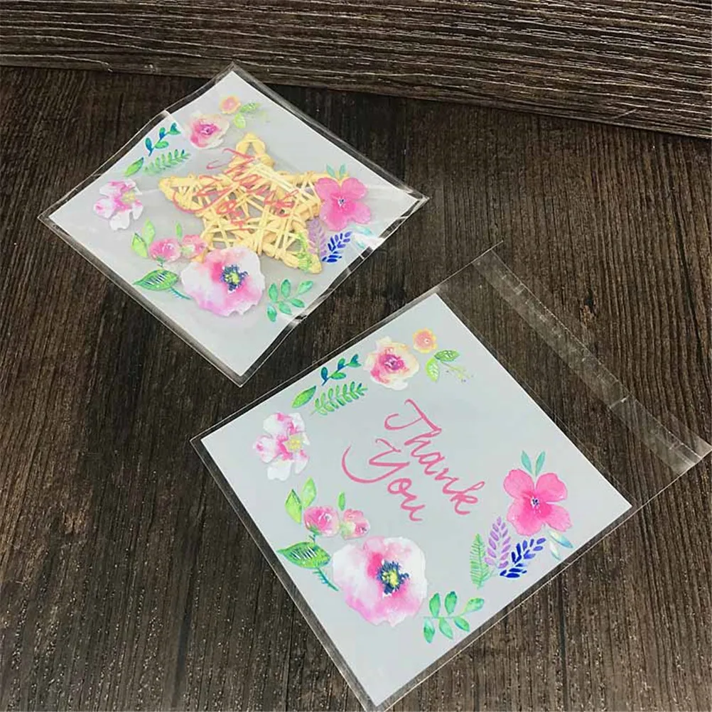

100pcs Thank You Flower Pattern DIY Resealable Transparent Opp Plastic Bags Self Adhesive Seal Jewellery Making Bag 3 Sizes