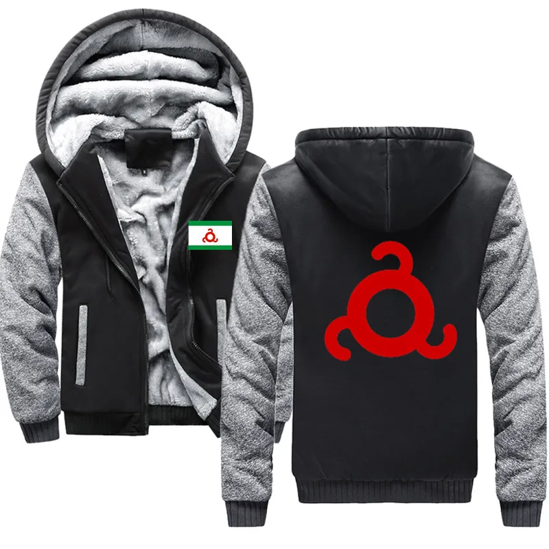 

Coat of arms of the Republic of Ingush Hoodies Winter Camouflage Sleeve Jacket Men Fleece warm Men Sweatshirts