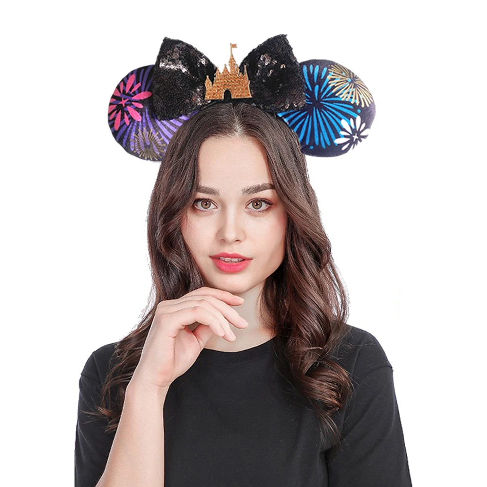 Повязка на голову с бантом и замком Disney Микки из плюша большими ушками для