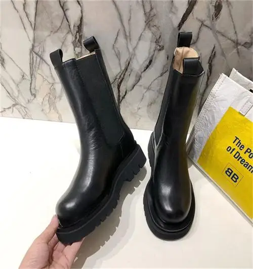 leather inside Зимние ботинки на платформе; женские кожаные ботинки «Челси»; Bota Feminina; роскошные ботинки; botas mujer invierno; коллекция года; женская обувь; ботильоны на толстой подошве - Цвет: leather inside