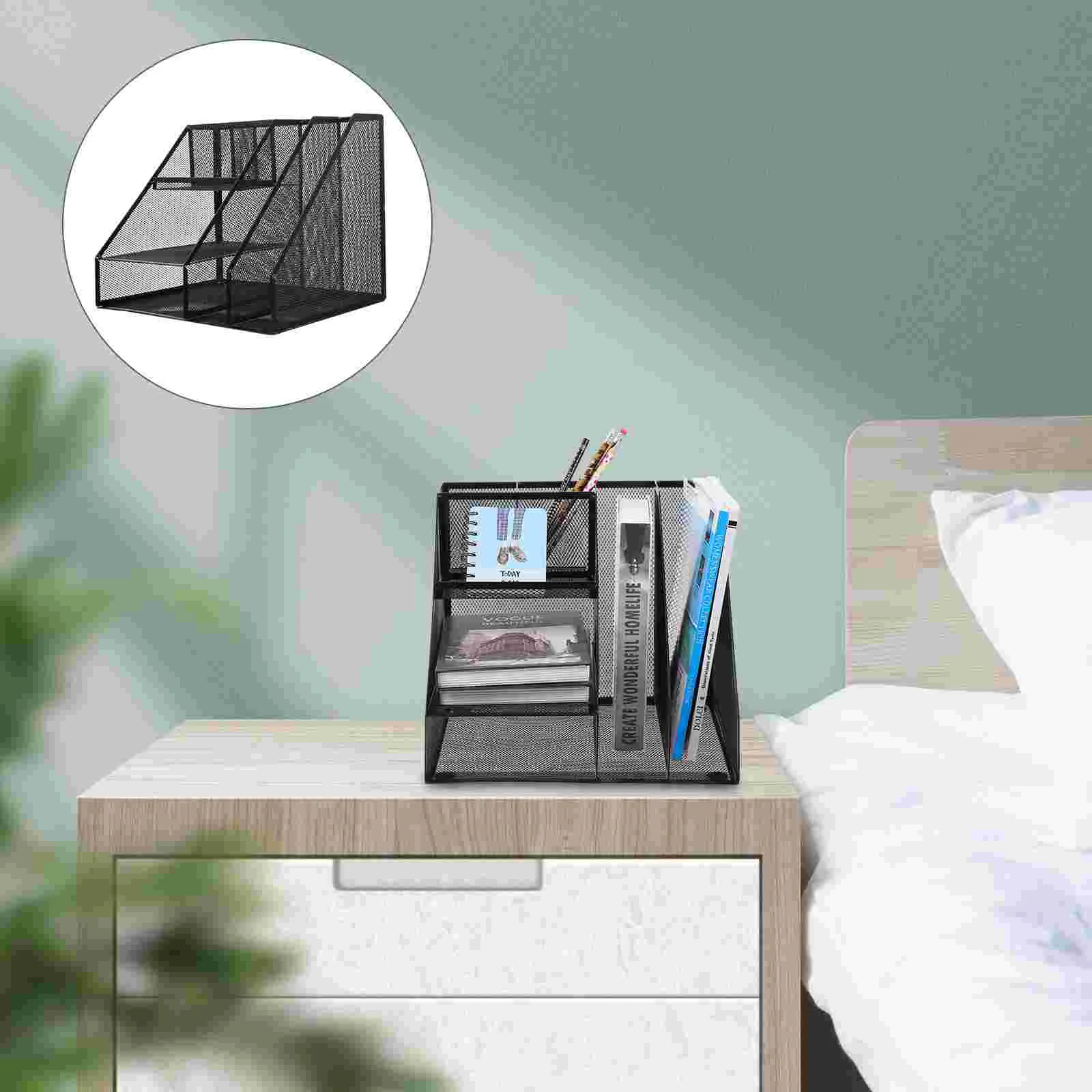 

1Pc Multi-compartment File Paper Storage Rack Iron Office Desktop Storage Rack