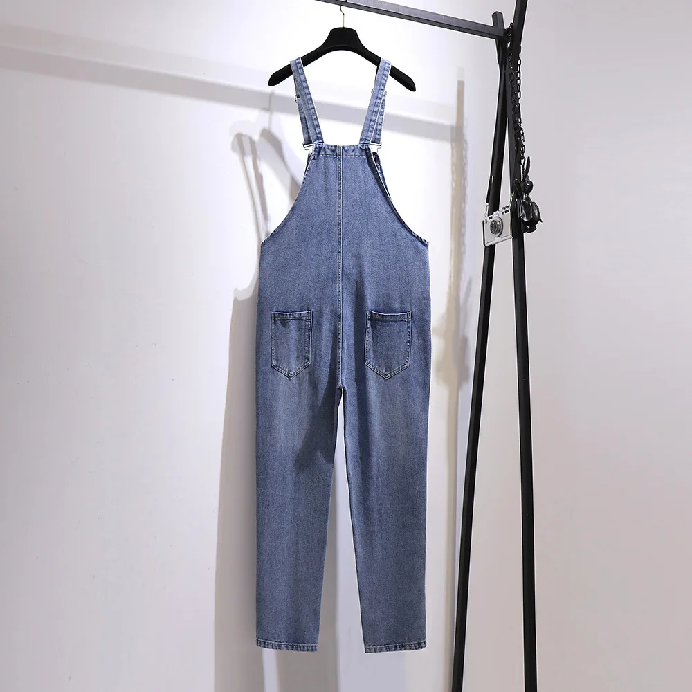 

New ladies autumn winter plus size overall jeans jumpsuit for women large loose cotton pocket blue jumpsuits 3XL 4XL 5XL 6XL 7XL