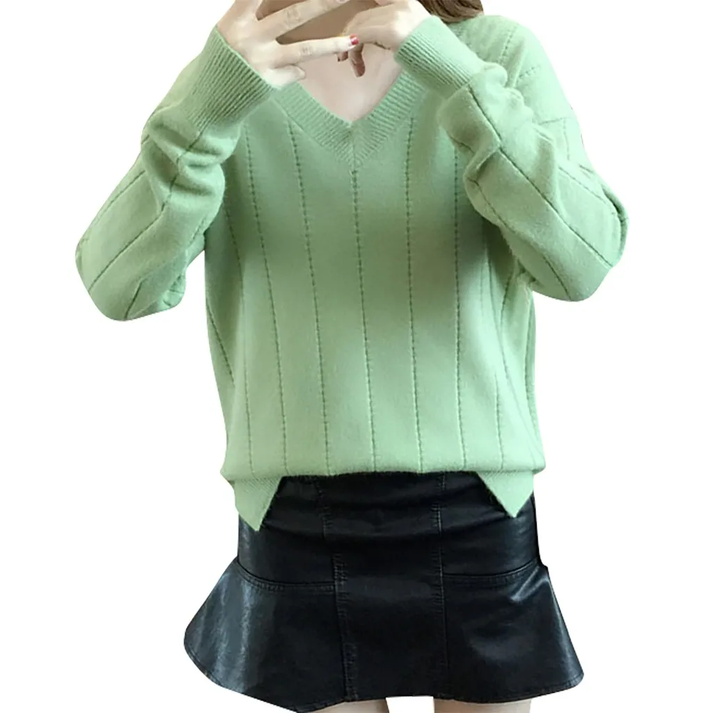 MISSOMO Winter Sweater Women V-Neck Long Sleeve Jumper Pullover Knitt Sweaters women Tops pull Femme hiver sweter Loose Slim 10 | Женская