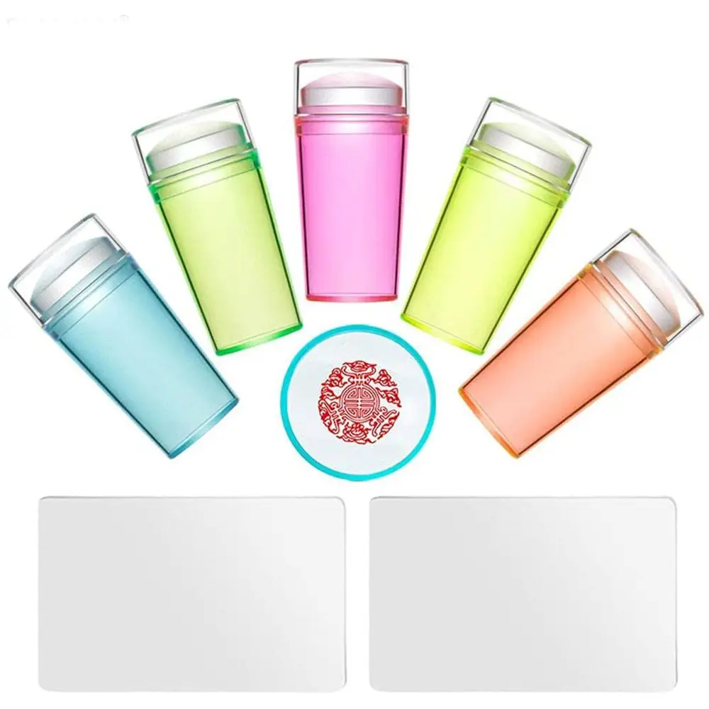 Jelly Color Silicone Nail Art Stamper Smile Bevel French Mold Stamping Template with a Scraper for DIY Manicure Style | Красота и