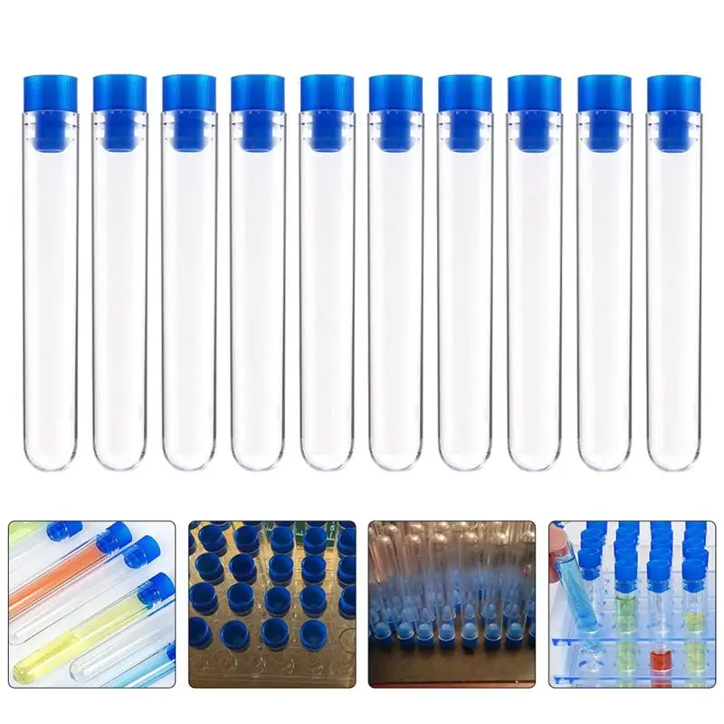 

50pcs Test Tubes Disposable Test Tubes with Blue Caps Laboratory Equipment