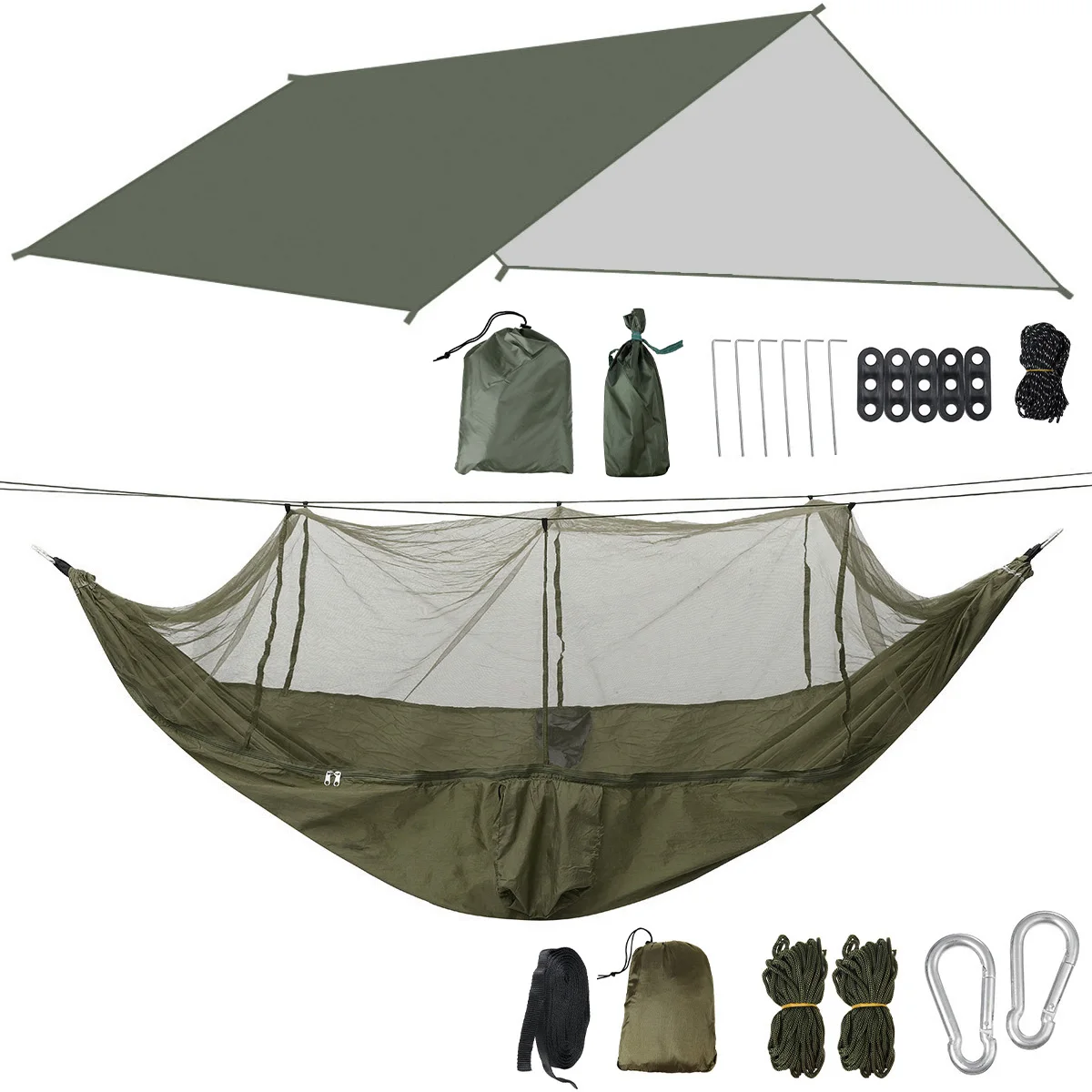 

Mosquito Net Hammock Canopy Set Outdoor Quick-open Hammock Rain-proof Shade Hanging Bed Strength Parachute Fabric Sleep Swing