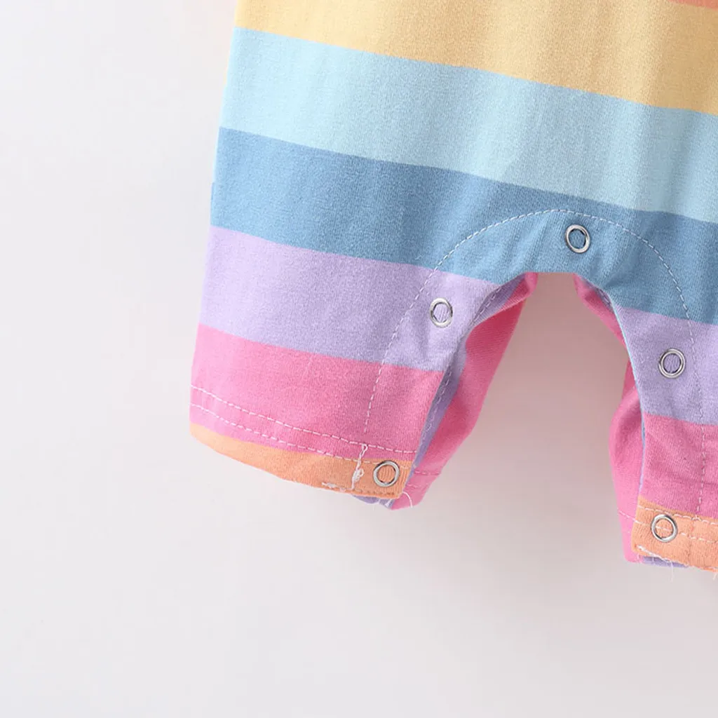 Lovely Newborn Baby Rompers 2019 Winter Rainbow Striped Romper Short Sleeve Cotton Wings Warm Jumpser Bodysuit Clothes Y926 |