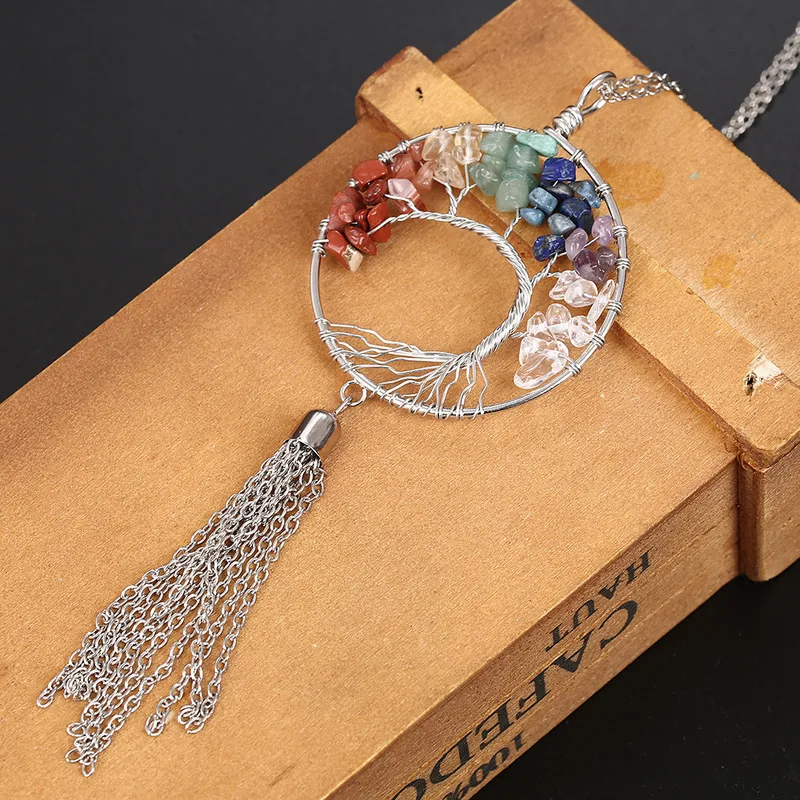 Ожерелье с подвеской Древо жизни и кристалл натуральный драгоценный камень