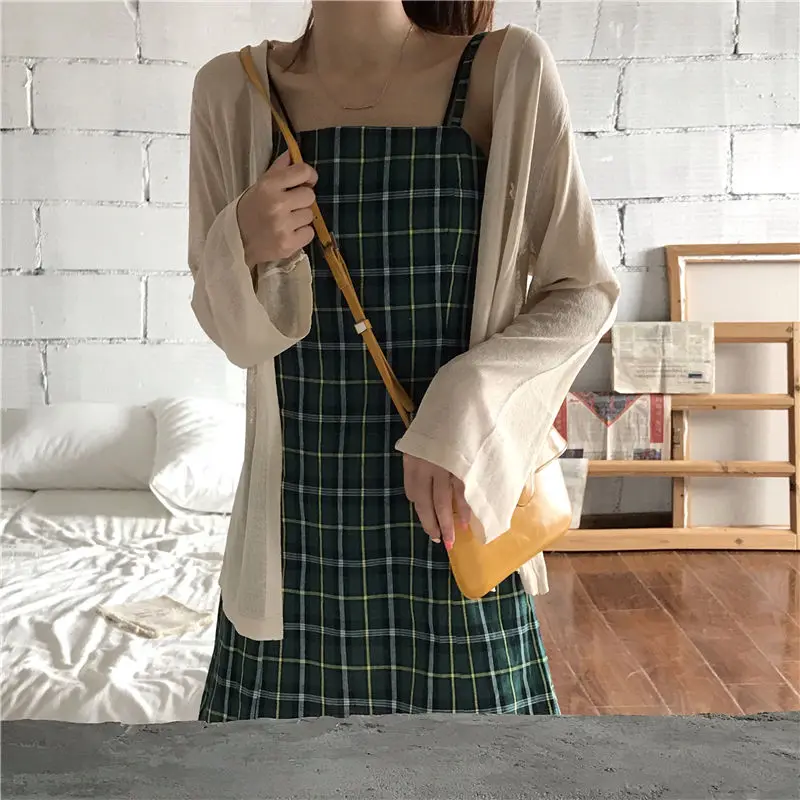 Платье женское в клетку на бретелях облегающее модное мини-платье феи зеленого