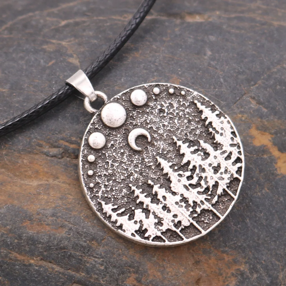 

Nordic Vikings Pendant Simple Moon And Pine Trees Outdoor Camping JewelryPendant Round Necklace For Women men Gifts 2021