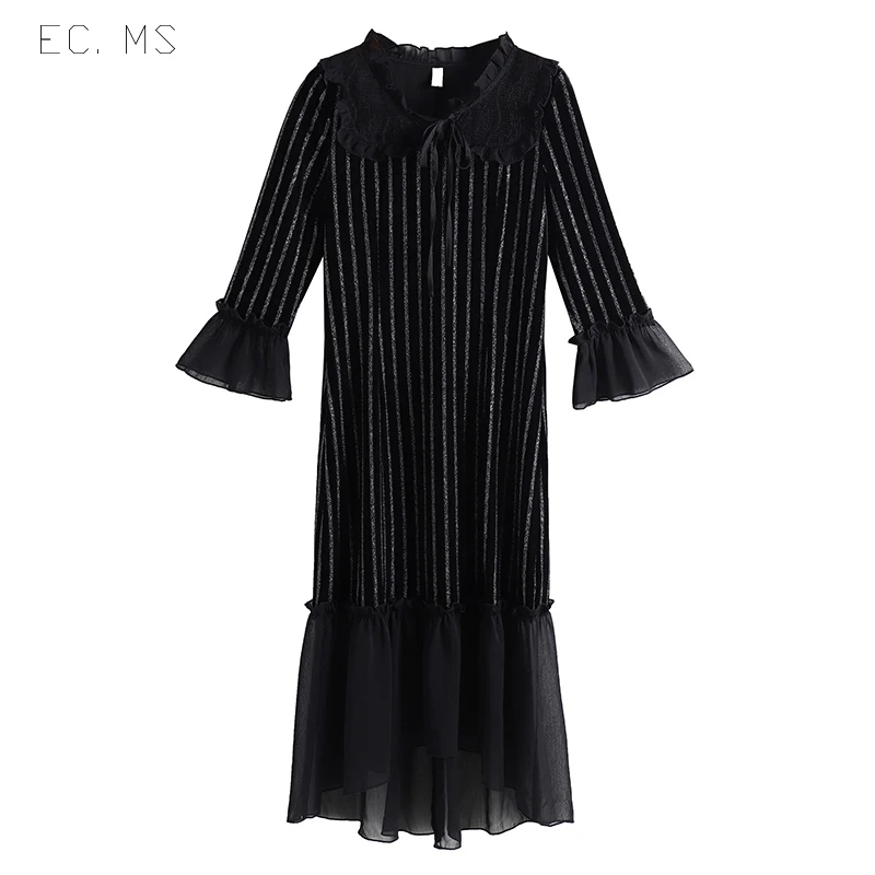 EC. MS женское платье папка кружевной воротник с расклешенными рукавами неровный
