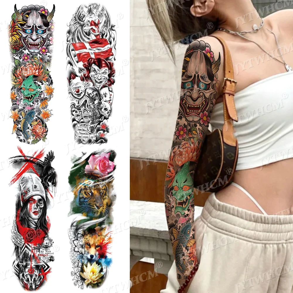 Рукав Татуировка тигр череп водостойкая временная татуировка наклейка Бог