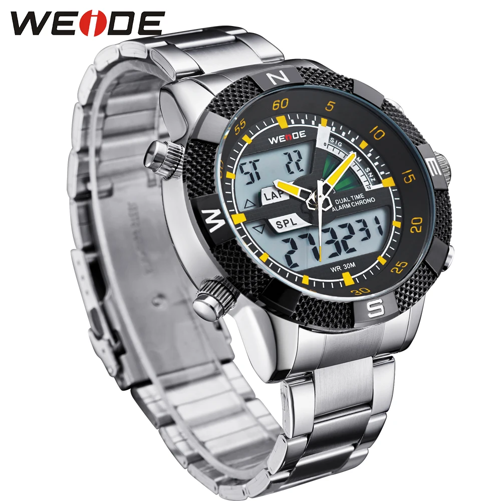 WEIDE Для мужчин Бизнес кварцевые наручные часы Dual Time Zone топ бренда большой