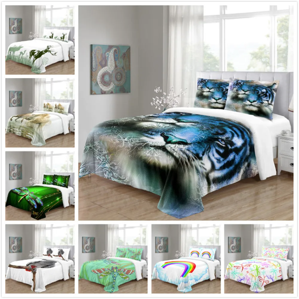 

3D Home Textile Design Custom Duvet Quilt Comforter Blanket Cover Case Bed Linens Bedding Set Black 240x220cm Animals Tiger