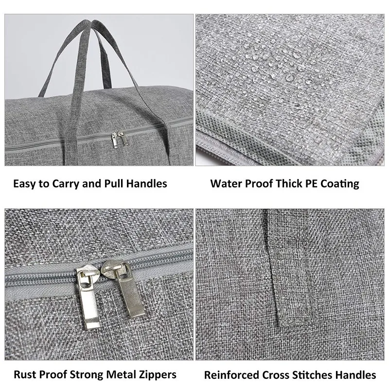 

105L Extra Large Storage Bags Organizer Bag-2 Pack-Sturdy, Moisture Proof Linen Fabric, Carrying Bag, Clothes Bag for Bedding, C
