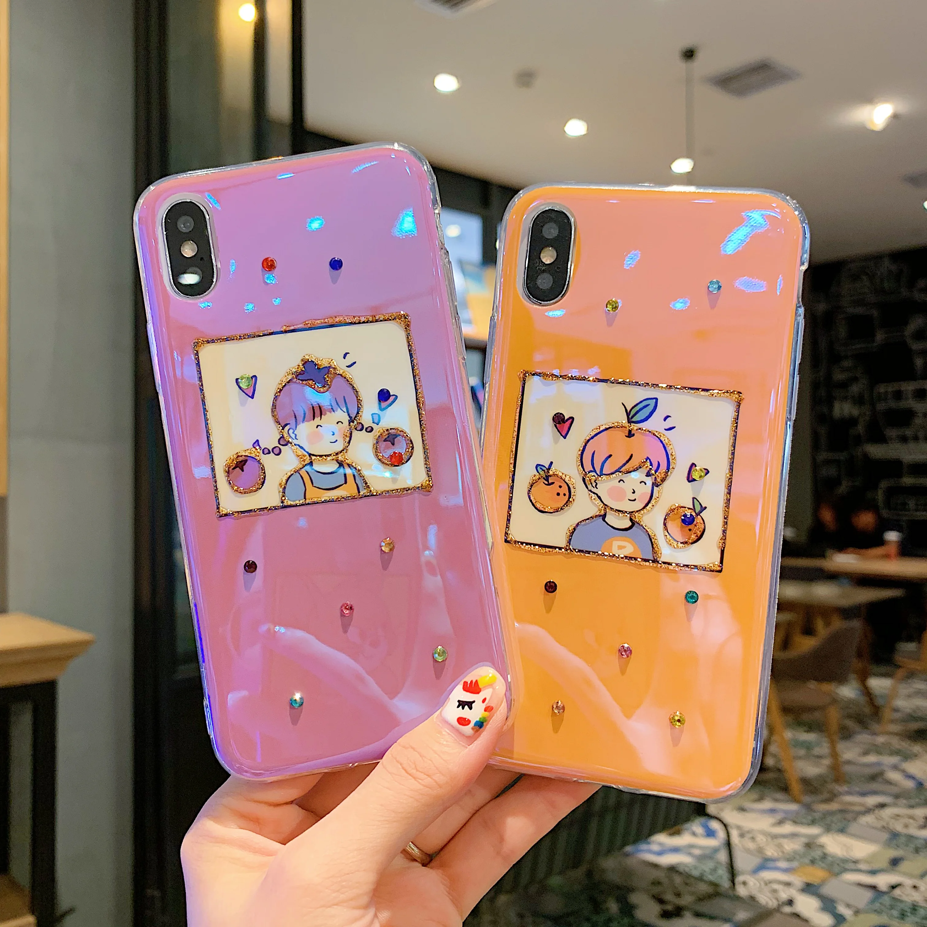 Милые фрукты мальчик девочка мультфильм телефон пара чехол синий луч мягкий TPU