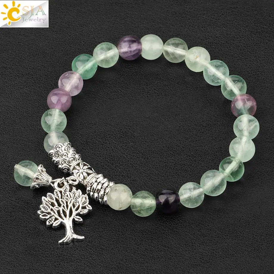 CSJA 8 мм флюорит мала бисерные браслеты натуральный камень нитка браслет для