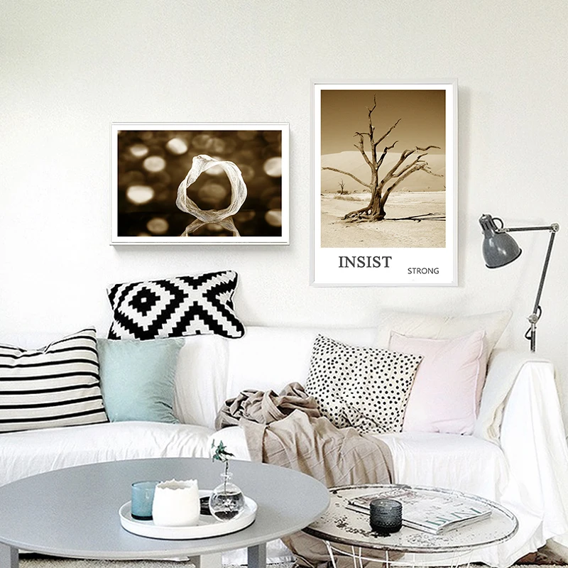 Скандинавский стиль дорожный автомобиль золотое дерево пейзаж холст настенный