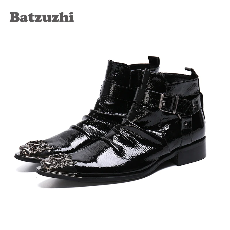 

Italian Type Men Boots Shoes Pointed Iron Toe Black Leather Boots Short Ankle Western Cowboy Party and Business Chaussure Homme!