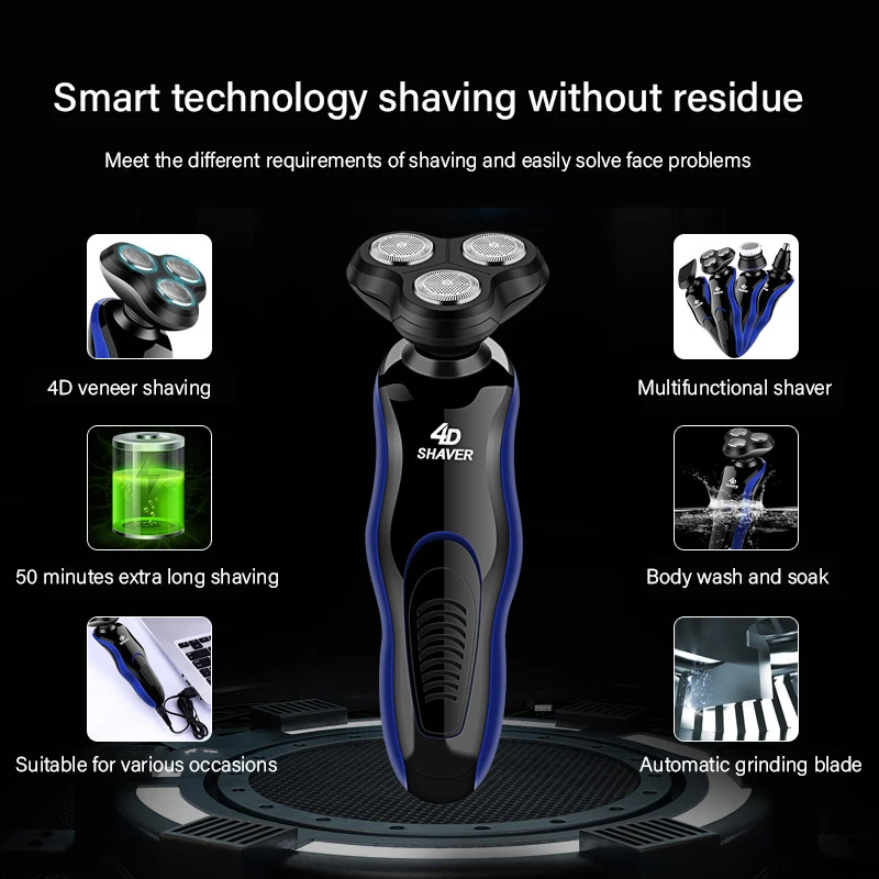 

USB Electric Shavers Shaving Machine 4 in 1 Beard Razors 4D 3 Blades Beard Nose Hair Trimmer Clipper Rechargeable for Men's Face
