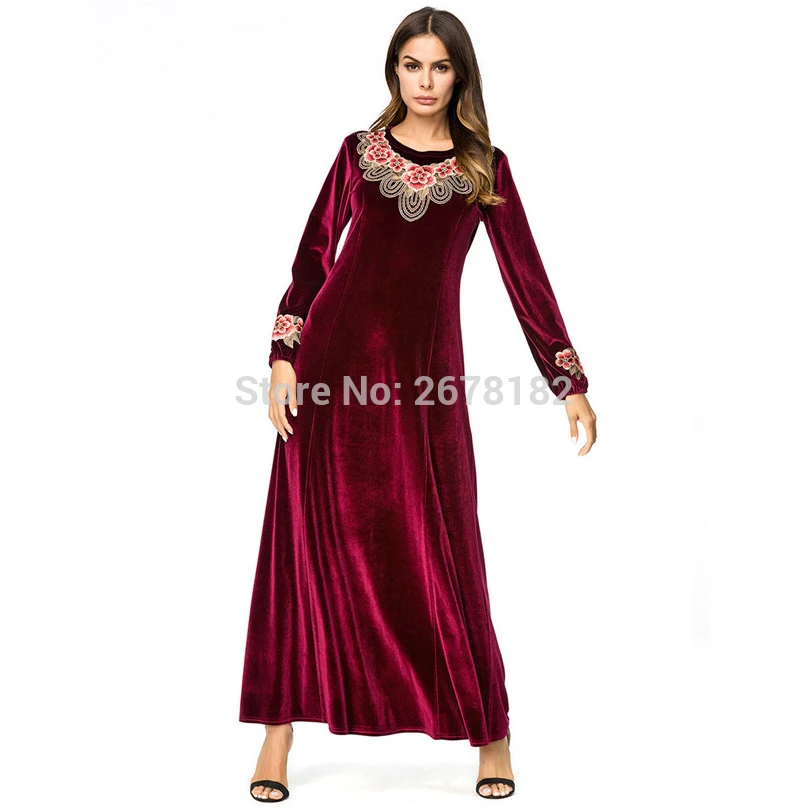 Новинка мусульманское платье большого размера однотонные бархатные стразы