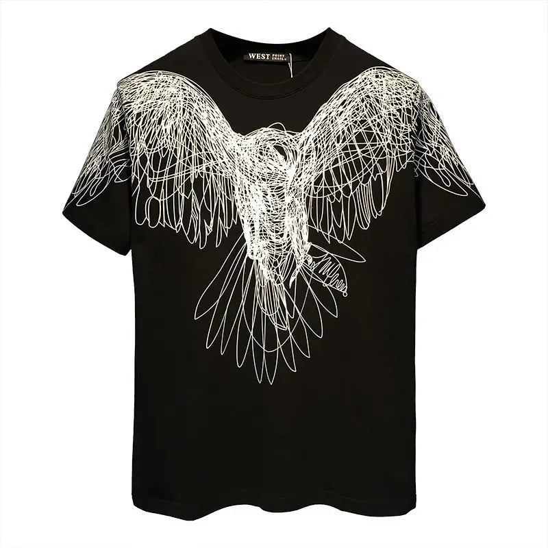 

2021 new half sleeve t-shirt men's loose dark wings printed short sleeve t-shirt summer clothes
