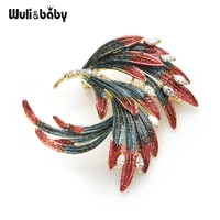 wulibaby new czech rhinestone bird brooches women feather weddings banquet office brooch pins gifts