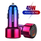 Автомобильный адаптер Baseus 6A 45 Вт Quick Charge 3,0 Dual USB QC3.0 для быстрой зарядки автомобиля Smart Display Type C PD автомобильный адаптер для iPhone для Xiaomi