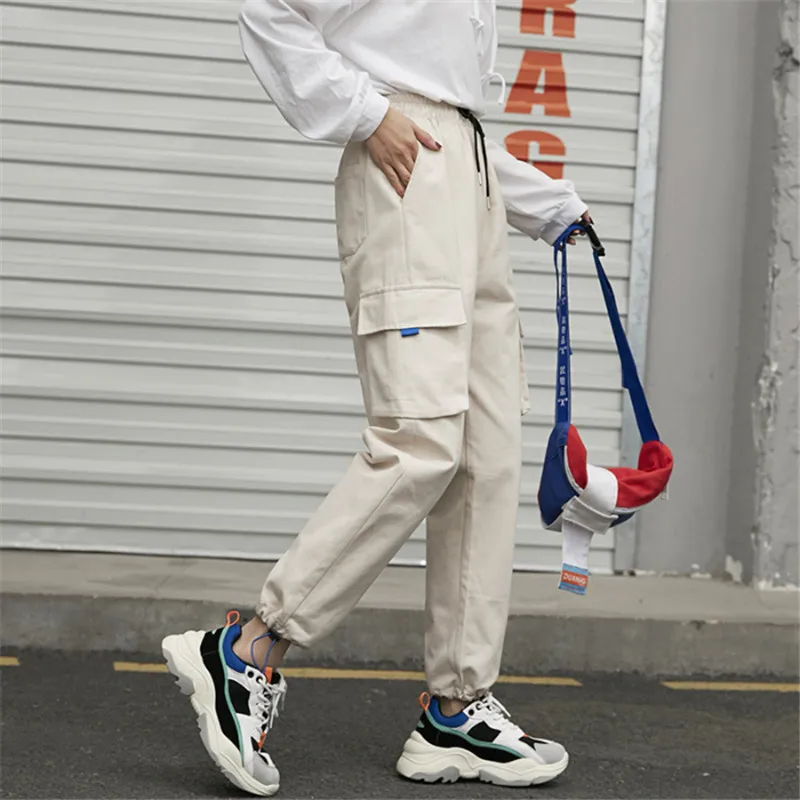 Женские брюки с завышенной талией свободные штаны для бега в уличном стиле