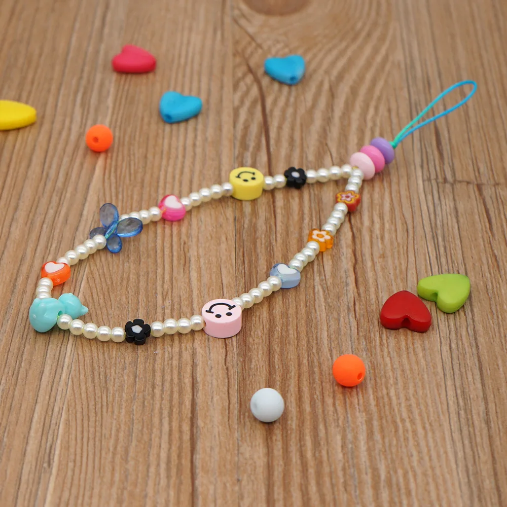 New Wrist Lanyard Chain For Mobile Phone Holder keys ID Card Keychain Cute smile face butterfly Handphone Strap Hanging Rope