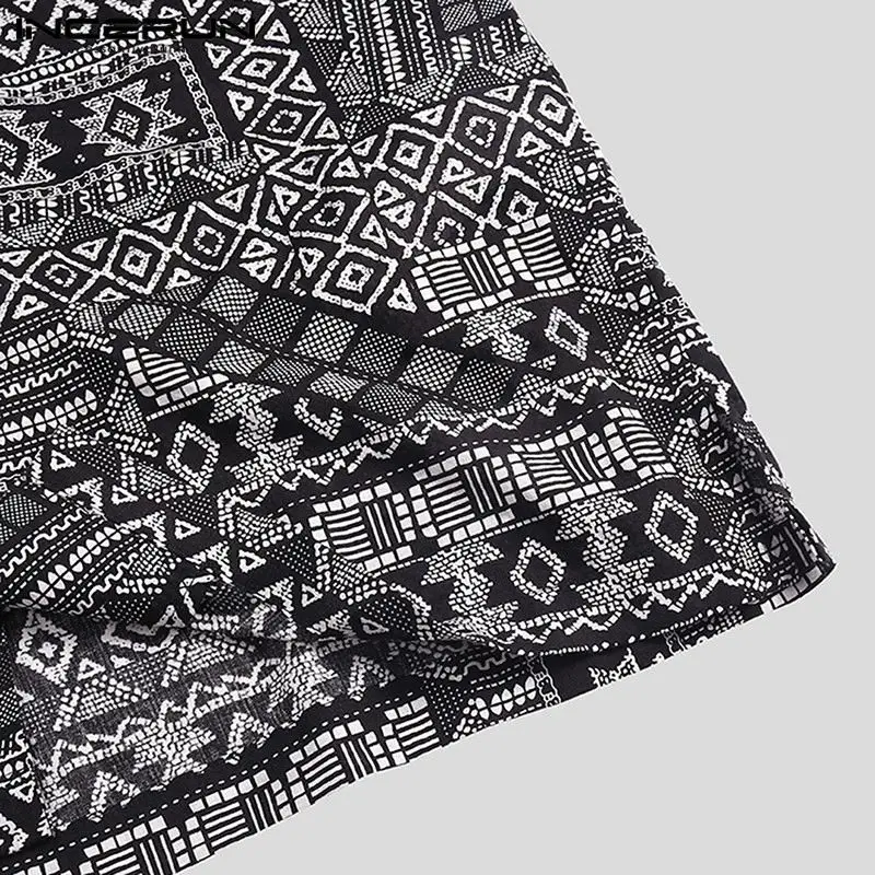 

INCERUN Vintage Men Printed Shirt Turn Down Collar Short Sleeve Streetwear Casual Hawaiian Shirts Cotton Button Summer Camisas